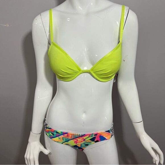 Victoria's Secret Lime Green Top/Delia's Abstract Print Bikini --‎ S & 34B - Picture 3 of 11